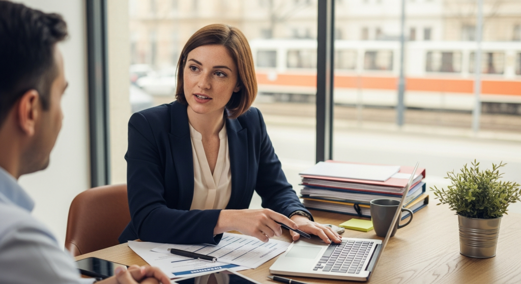 jobtain recruitment services toborzó konzultál ügyféllel modern budapesti irodában